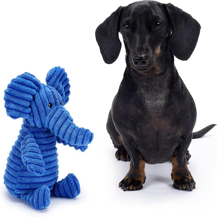 Zappi Co Blue Elephant Plush Dog Toy with Squeaker – Soft, Durable, Ribbed Plush