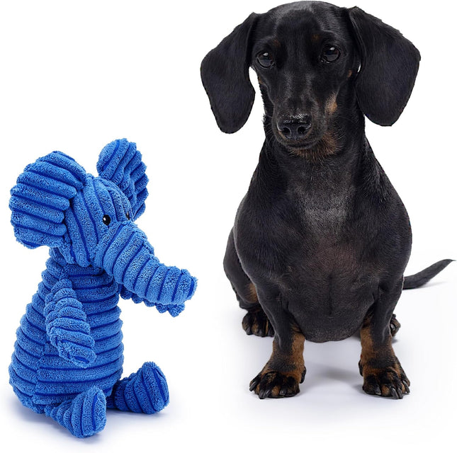 Zappi Co Blue Elephant Plush Dog Toy with Squeaker – Soft, Durable, Ribbed Plush