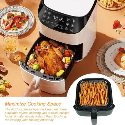 Air Fryer Grill Rack Square Stainless Steel 3 Layers Stackable Air Fryer Shelf