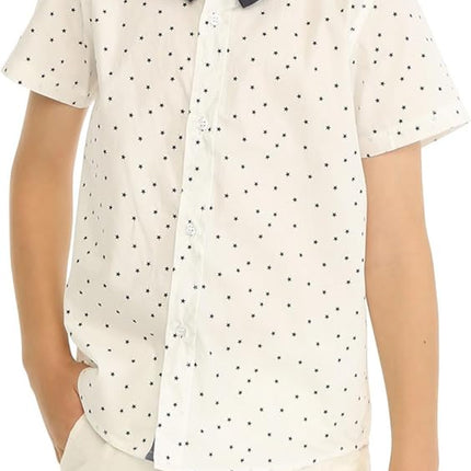 Boys Dress Shirt with Adjustable Bow Tie Short Sleeve Shirts Collared Tops