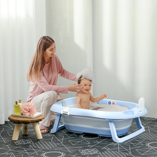 Foldable Baby Bathtub W/ Non-Slip Support Legs, Cushion, Shower Holder