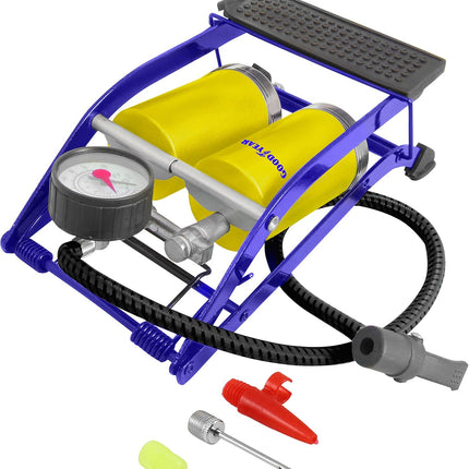 by Vivo © Single/Double Barrel Cylinder Tyre Foot Pump Air Inflator Car Van Bicycle Bike Air Bed Football Inflatable