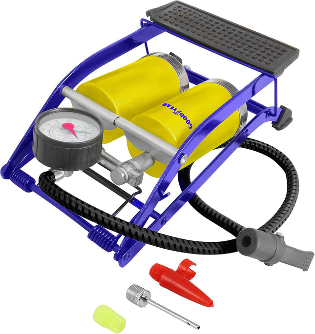 by Vivo © Single/Double Barrel Cylinder Tyre Foot Pump Air Inflator Car Van Bicycle Bike Air Bed Football Inflatable