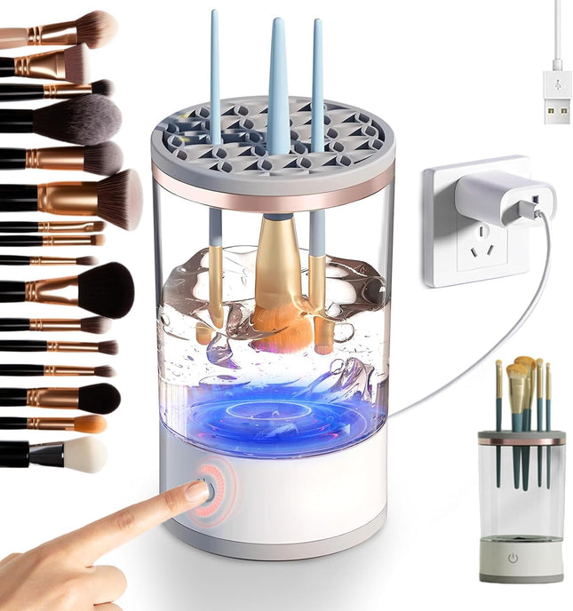 Electric Makeup Brush Cleaner, Automatic Spinning Makeup Brush Cleaner Machine Damage-Free Bristles Sonic Vibration Cosmetic Clean and Dryer USB Reusable for All Size Make up Brushes