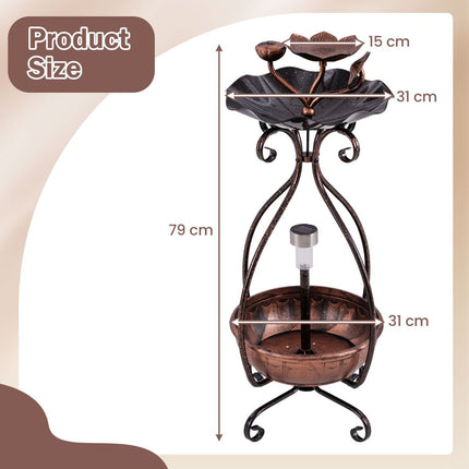 79 Cm Solar Outdoor Bird Bath with Flower Planter Base and LED Light