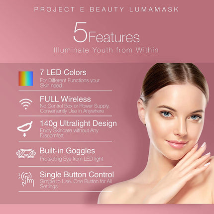 Lumamask LED Light Therapy by  | 7 LED Colors | Anti-Aging Skincare | Reduce Fine Lines & Wrinkles | Skin Tightening | Lightweight & Wireless