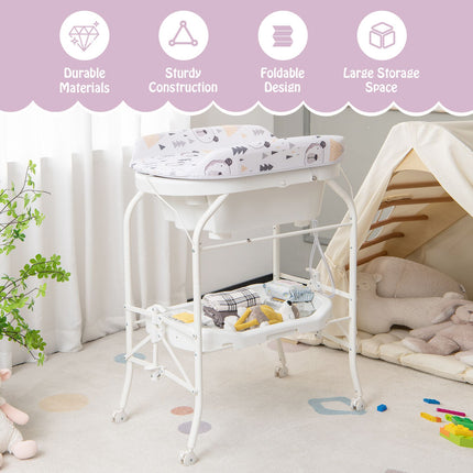2-In-1 Baby Change Table with Bathtub and Folding Changing Station
