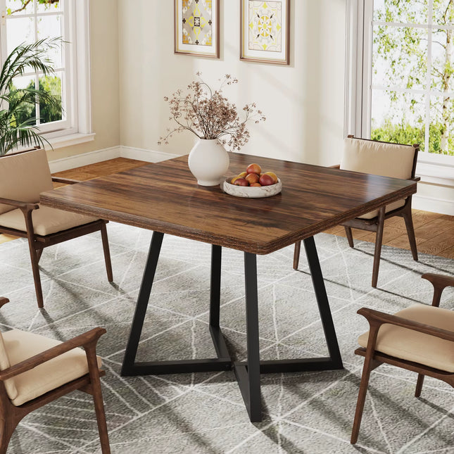Square Dining Table for 4, 31.5" Industrial Dinner Table with Metal Base, Wood Kitchen Table for Dining Room