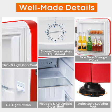 Compact Freestanding Refrigerator Table Top Mini Fridge & Cooler W/Glass Shelves