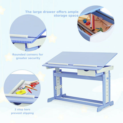 Children'S Height Adjustable Tilting Drawing Table with Storage