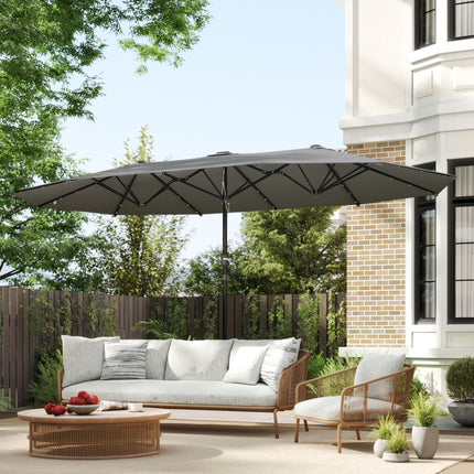 4.4M Double-Sided Sun Umbrella Patio Parasol with LED Solar Lights for Garden