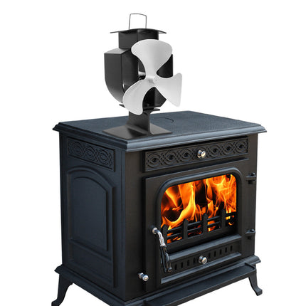 3 4 Blade Heat Powered Stove Fan Silver Wood Log Burner Fire Stove Mini Top Fan