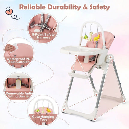 4-In-1 Foldable Baby High Chair with 7 Adjustable Heights and 4 Reclining Angles
