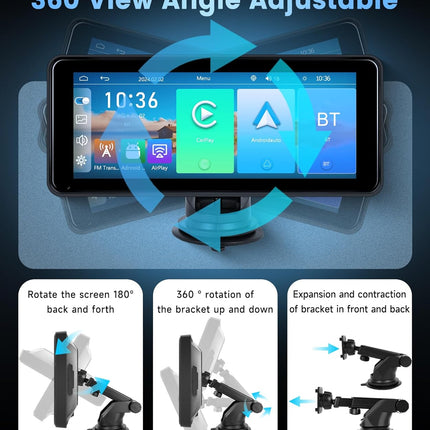 Portable Car Radio Wireless Carplay Android Auto Screen,  6.86 Inch Touchscreen Carplay Screen Bluetooth FM Transmitter Airplay Mirror Link Voice Control Mic/Aux for All Vehicles