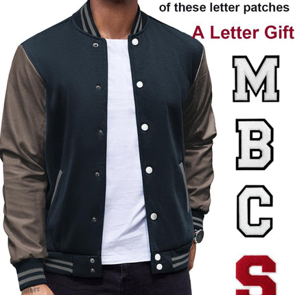 Mens Fashion Varsity Jackets Leather Sleeve Slim Fit College Baseball Letterman Bomber Coat