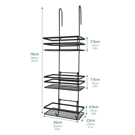 Shower Caddy 3 Tier Bathroom Storage Organiser Hanging Basket Metallic Black