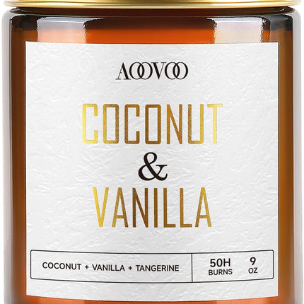 Vanilla Coconut Candle, Scented Candles, Soy Candles, Vanilla Candle, Aromatherapy Candle, Soy Wax Candle, Candle for Home Scented, 9Oz, AO-LZY0115