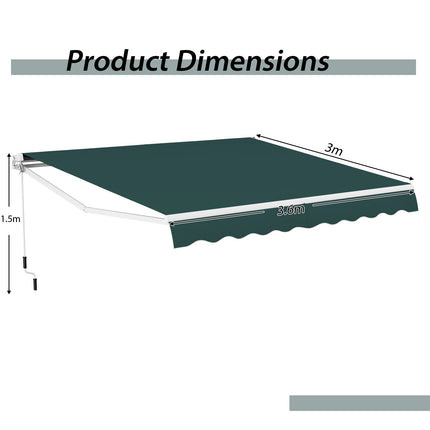3.6 X 3 M Patio Retractable Awning with Manual Crank Handle