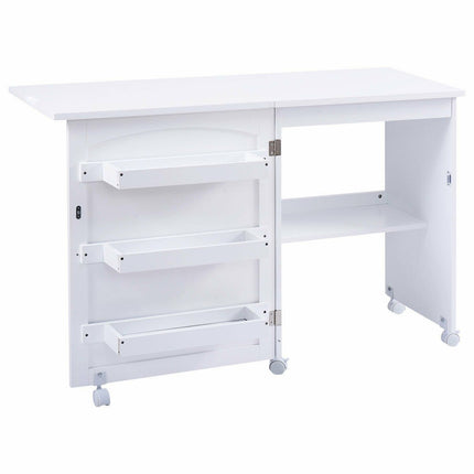 Folding Sewing Table with Storage Shelves and Lockable Casters