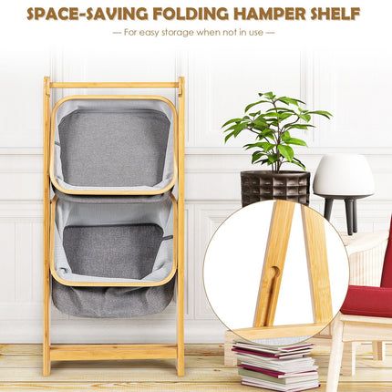 Bamboo Laundry Basket with Fabric Storage Bins