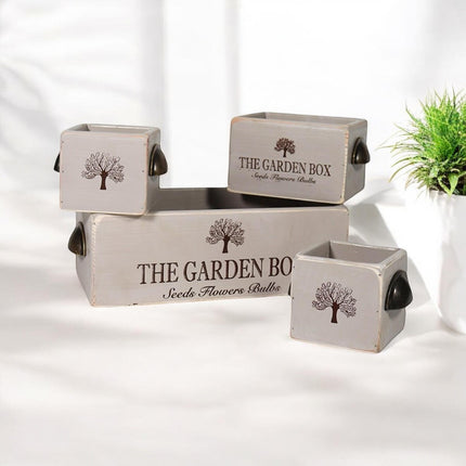Rustic Vintage Grey Garden Boxes Wooden Gift with Display Storage Crate Set 4