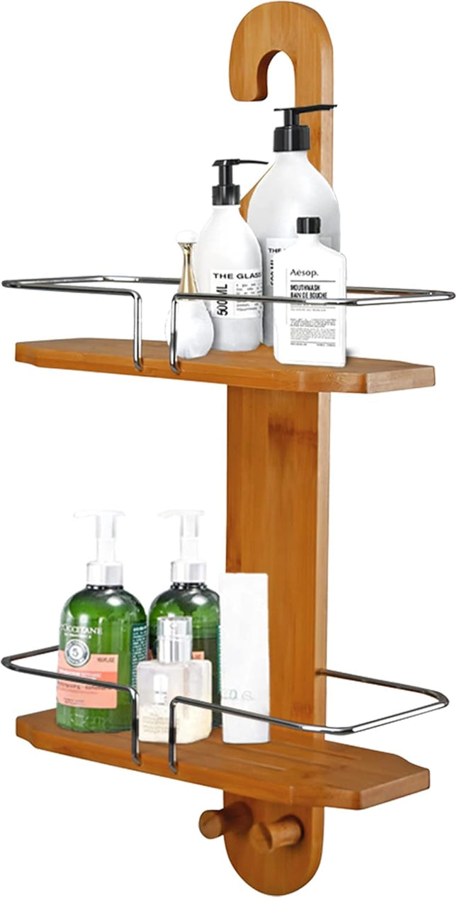 Blue Canyon Bamboo Shower Caddy 2 Tier Hanging Caddy, No Drill Bamboo Bathroom S