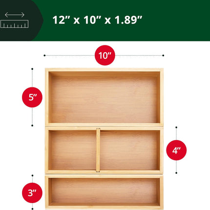 Luxury Bamboo Drawer Organizer Storage Box, Bin Set - Multi-Use Drawer Organizer for Kitchen, Bathroom, Office Desk, Makeup, Jewelry (3 Boxes)