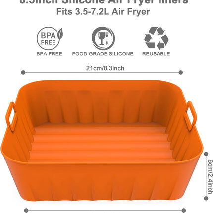 2 Pack Silicone Air Fryer Liners, 8.3 Inch Reusable Air Fryer Accessories, Squar