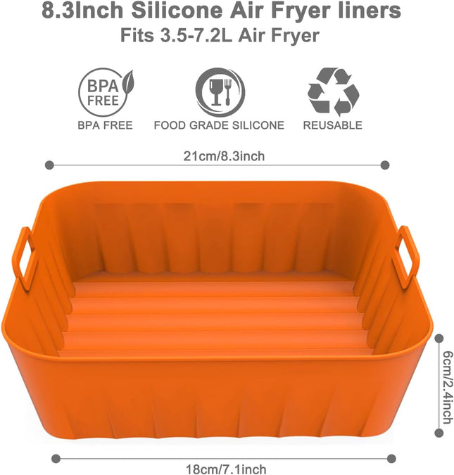 2 Pack Silicone Air Fryer Liners, 8.3 Inch Reusable Air Fryer Accessories, Squar