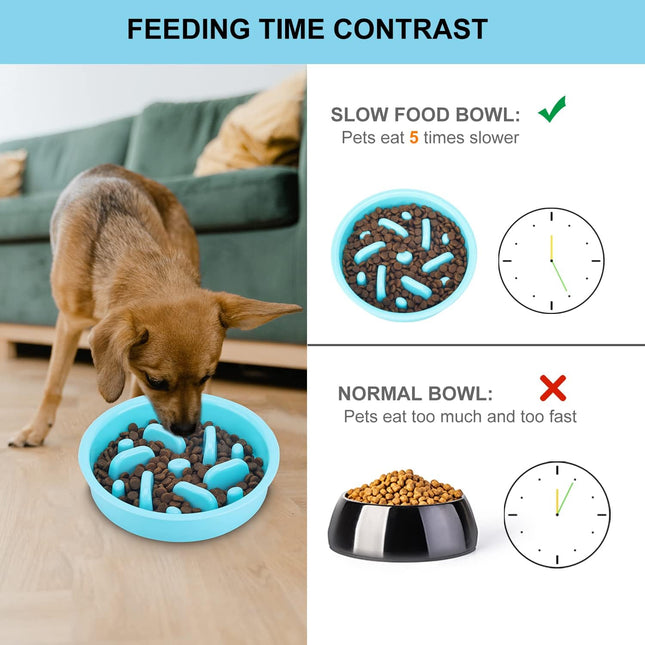 Anipaw Slow Feeder Dog Bowls 3 in 1 Stainless Steel Food and Water Bowls with No