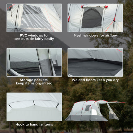 6-8 Person Tunnel Tent, Two-Room Camping Tent with Carry Bag