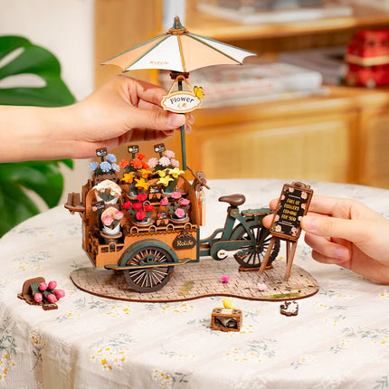 3D Wooden Puzzles Blossom Cart Kit Decor Craft Gifts Model Kits for Adults Women Girls Boys