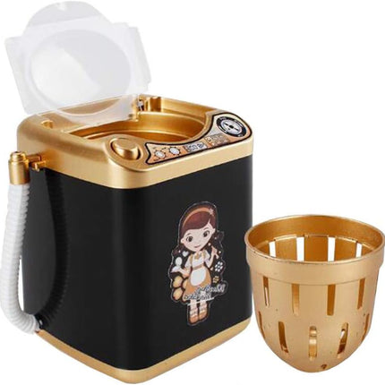 Electric Makeup Brush Cleaner Spinner Machine - Electronic Mini Washing Machine Shape Automatic Makeup Brush Cleaner Dries Deep Cleaning Mini Toy (Gold)