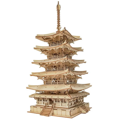 Five-Storied Pagoda 3D Puzzle Wooden Craft Kits DIY Model Building Kit Best Gift for Kids Adults