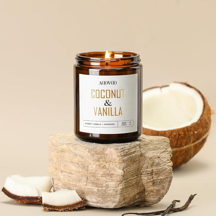 Vanilla Coconut Candle, Scented Candles, Soy Candles, Vanilla Candle, Aromatherapy Candle, Soy Wax Candle, Candle for Home Scented, 9Oz, AO-LZY0115