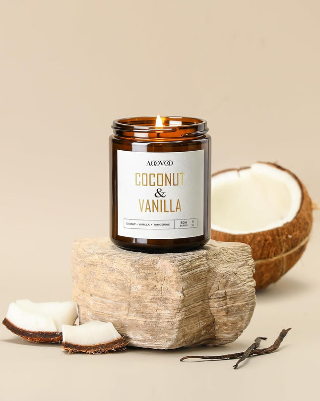 Vanilla Coconut Candle, Scented Candles, Soy Candles, Vanilla Candle, Aromatherapy Candle, Soy Wax Candle, Candle for Home Scented, 9Oz, AO-LZY0115