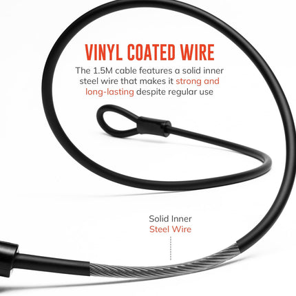 Heavy Duty Padlock with 1.5M Cable Lock - Weatherproof & Rustproof Motorcycle Lock - Ideal for Motorbike, Scooter, Shed, Gate & Garden Fence