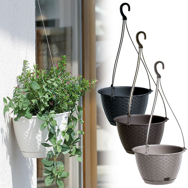Easy Fill round Plastic Garden Wall Hanging Basket Flower Plant Pots Planter Set