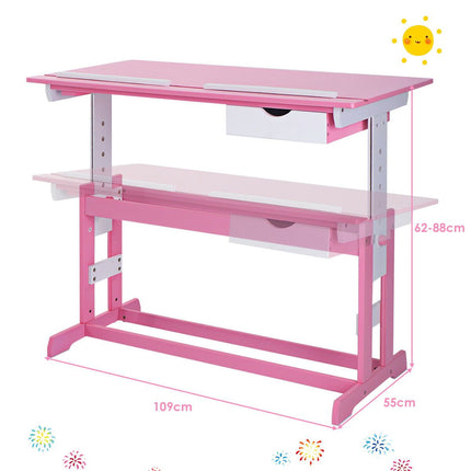 Children'S Height Adjustable Tilting Drawing Table with Storage