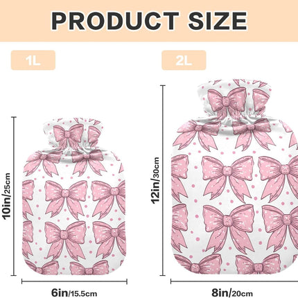 Pink Bows Hot Water Bottle with Cute Cover 2L Durable Hot Water Bag Portable Hot Water Bottle for Menstrual Cramps, Neck and Shoulder Pain Relief