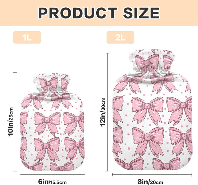 Pink Bows Hot Water Bottle with Cute Cover 2L Durable Hot Water Bag Portable Hot Water Bottle for Menstrual Cramps, Neck and Shoulder Pain Relief