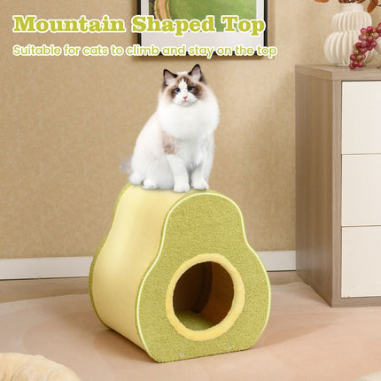 Avocado-Shaped Cat Hous with Jute Scratching Board and Mountain-Shaped Top
