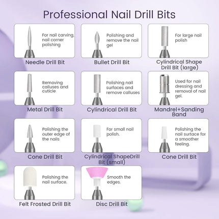 Electric Nail Files, Cordless Nail Drill Rechargeable, 5 Adjustable Speed E File, Professional Electric Nail Drill for Acrylic Nails with 20000 RPM, Portable Manicure Pedicure Kit Gifts for Women Mum