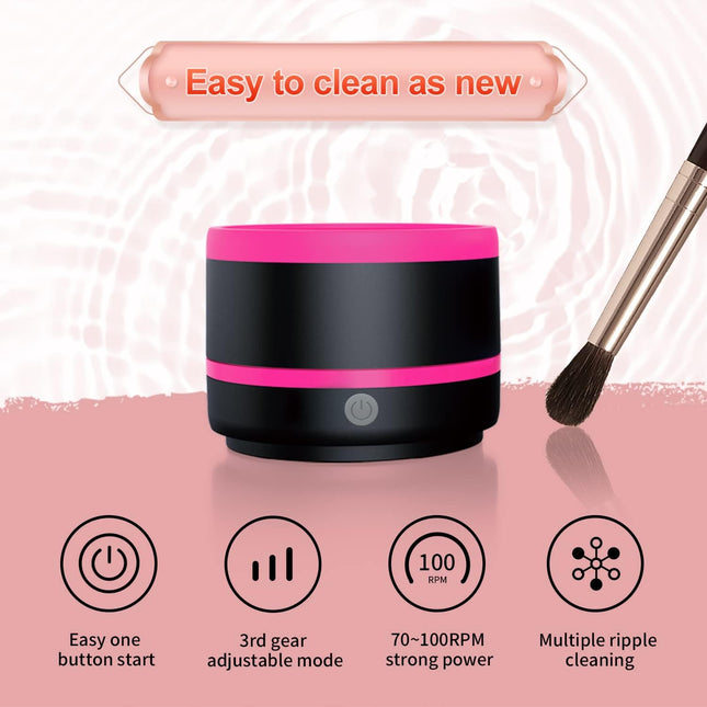 Make up Brush Cleaner, Electric Makeup Brushes Cleaner Machine, Automatic Spinner Cosmetic Brush Cleaner, Make up Brushes Cleaning Tool Quick Cleaning for Types of Makeup Brushes (Rose Red)