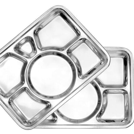 Stainless Steel 6 Compartment Thali, Food Serving Indian Dinner Plate Lunch Tray
