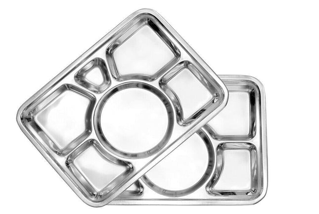 Stainless Steel 6 Compartment Thali, Food Serving Indian Dinner Plate Lunch Tray