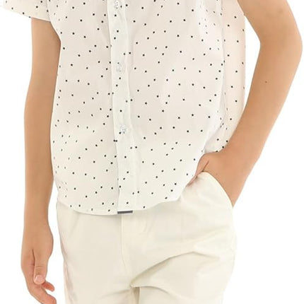 Boys Dress Shirt with Adjustable Bow Tie Short Sleeve Shirts Collared Tops