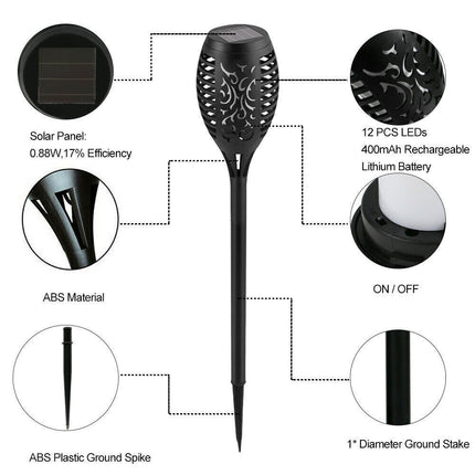 8× Flame Effect Solar Outdoor Lights Stake Garden Path Flickering LED Torch Lamp