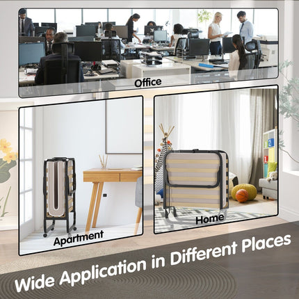 Folding Bed with 10 Cm Memory Foam Mattress and Wheels