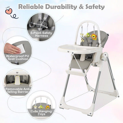 4-In-1 Foldable Baby High Chair with 7 Adjustable Heights and 4 Reclining Angles